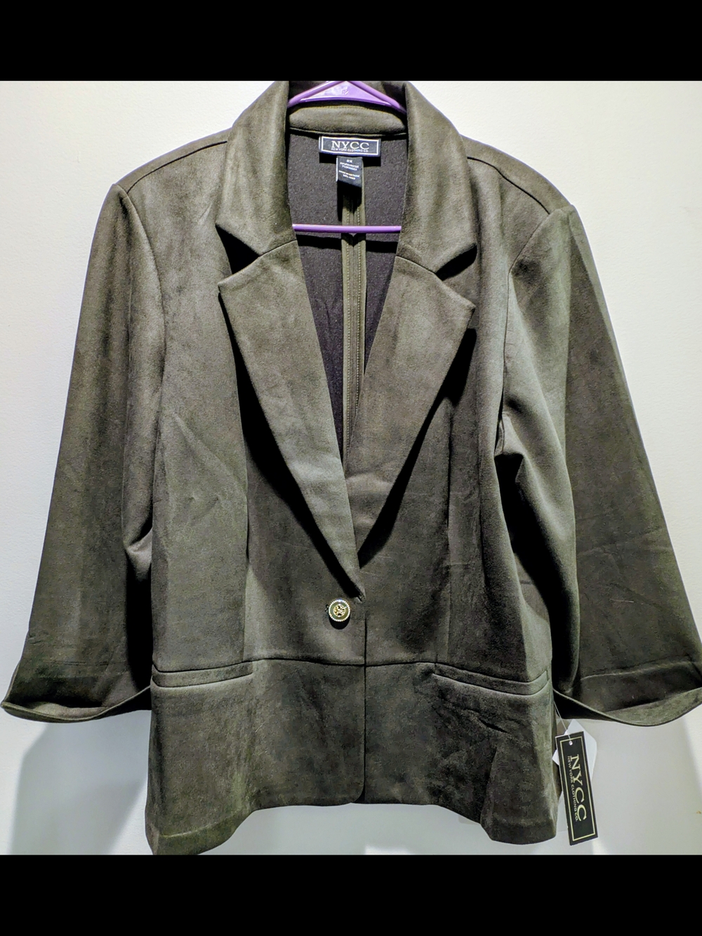 NYCC Olive Suede Single-Button Blazer